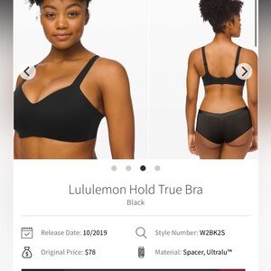 lululemon athletica Black Hold True Bra